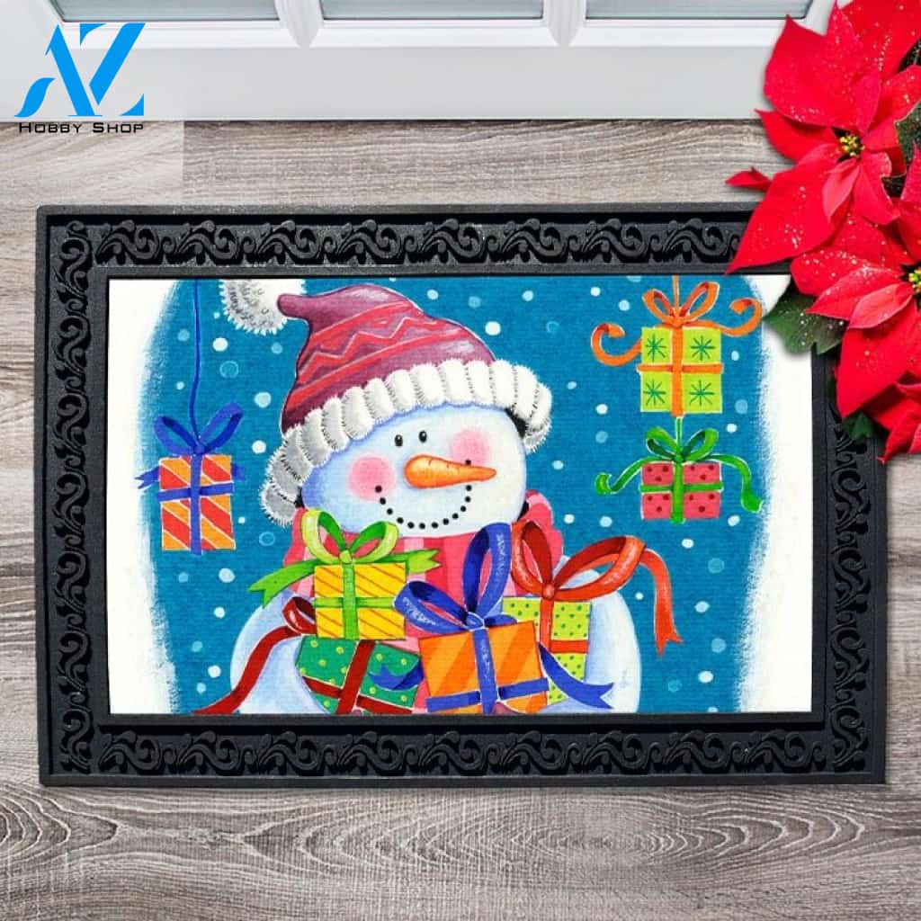 Snowman Holding Lots of Gifts Doormat - 18" x 30"