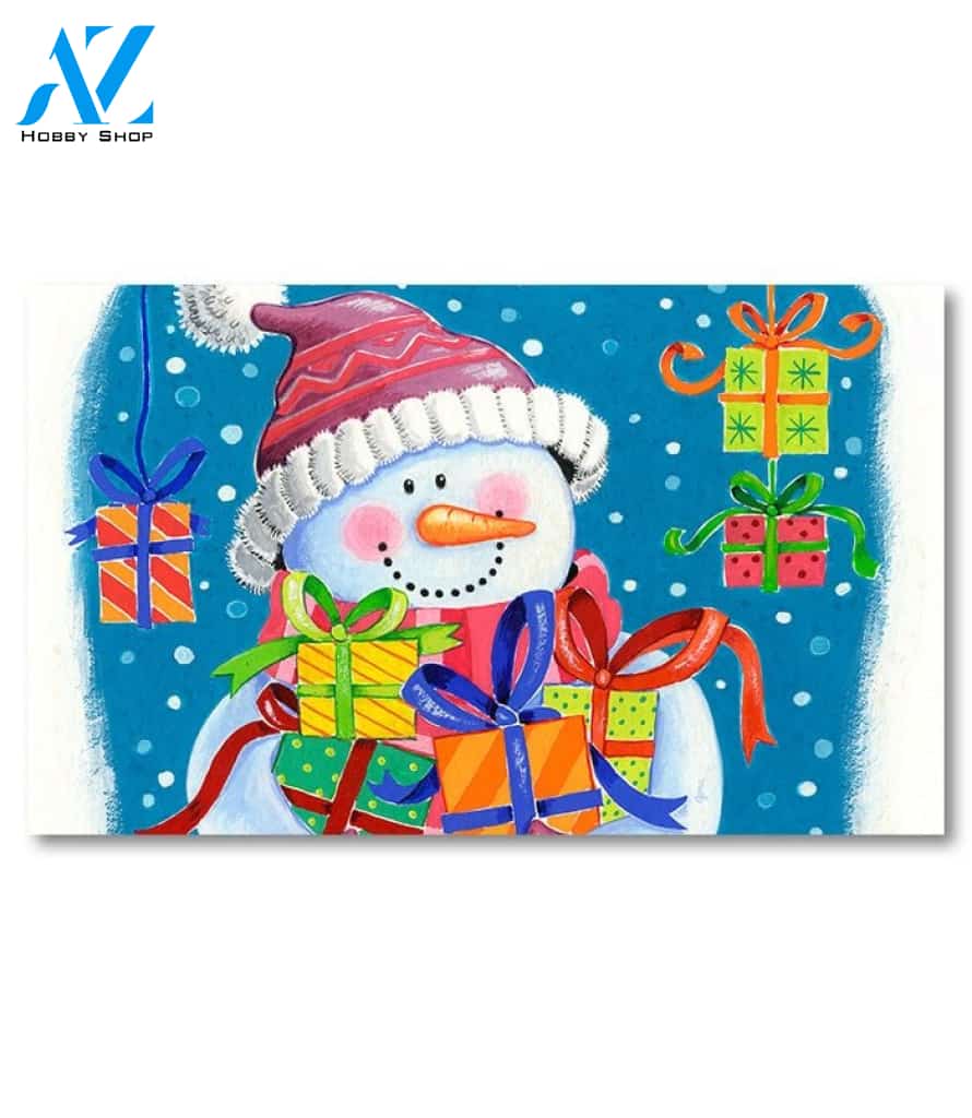 Snowman Holding Lots of Gifts Doormat - 18" x 30"