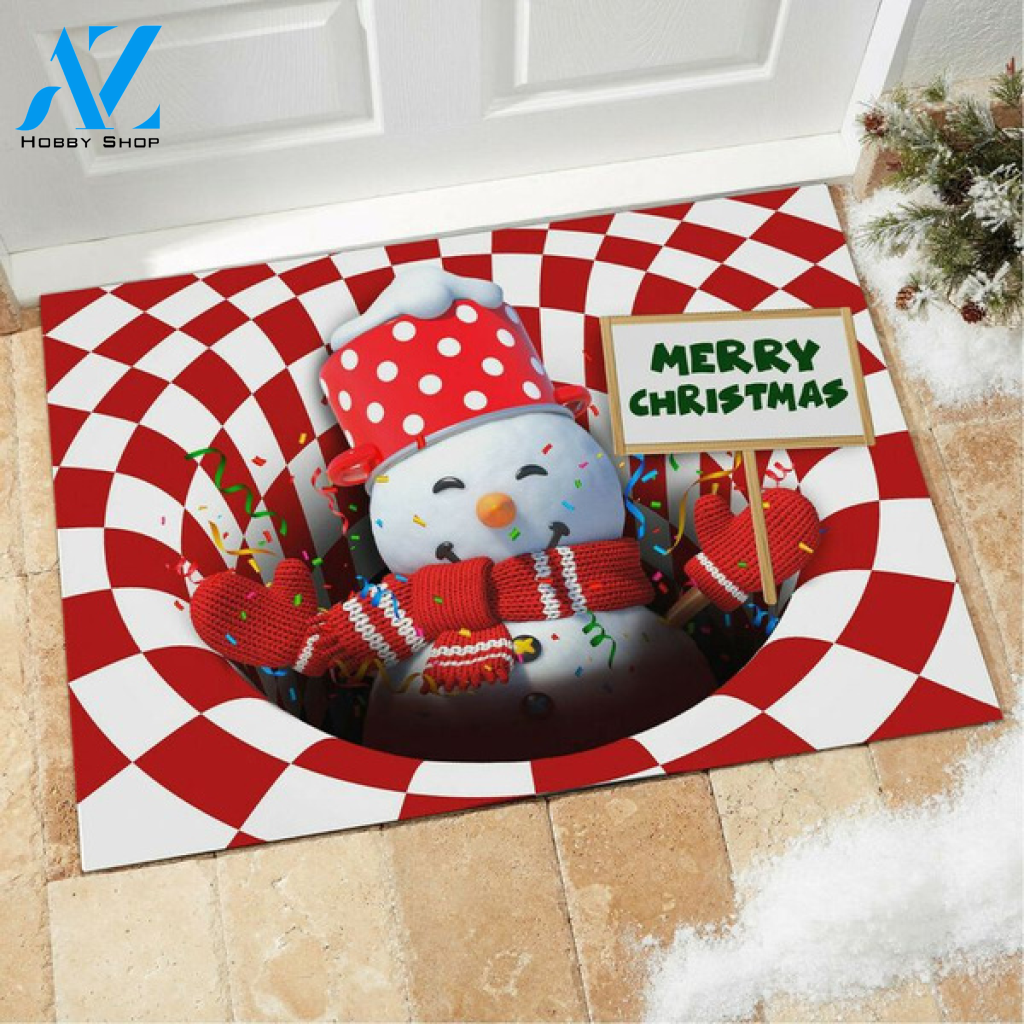 Snowman In 3D Hole Doormat Welcome Mat Housewarming Home Decor Funny Doormat Gift Idea For Christmas Day