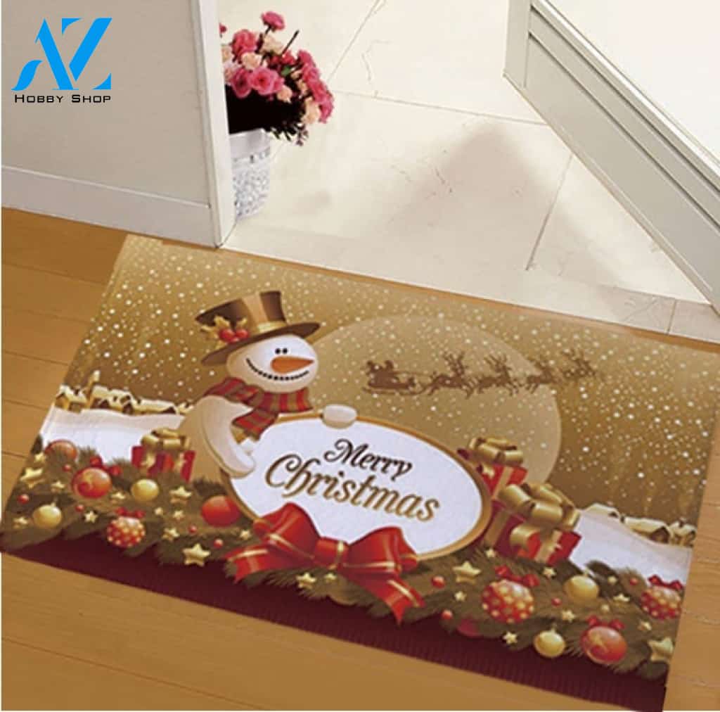 Snowman Merry Christmas Indoor and Outdoor Mat Entrance Rug Sweet Home Decor Housewarming, Gift For Friend Family Christmas Holiday