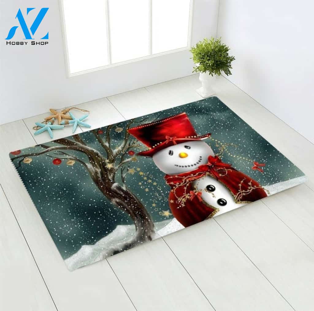 Snowman Wearing Red Top Hat Doormat Welcome Mat Housewarming Home Decor Funny Doormat Gift For Friend