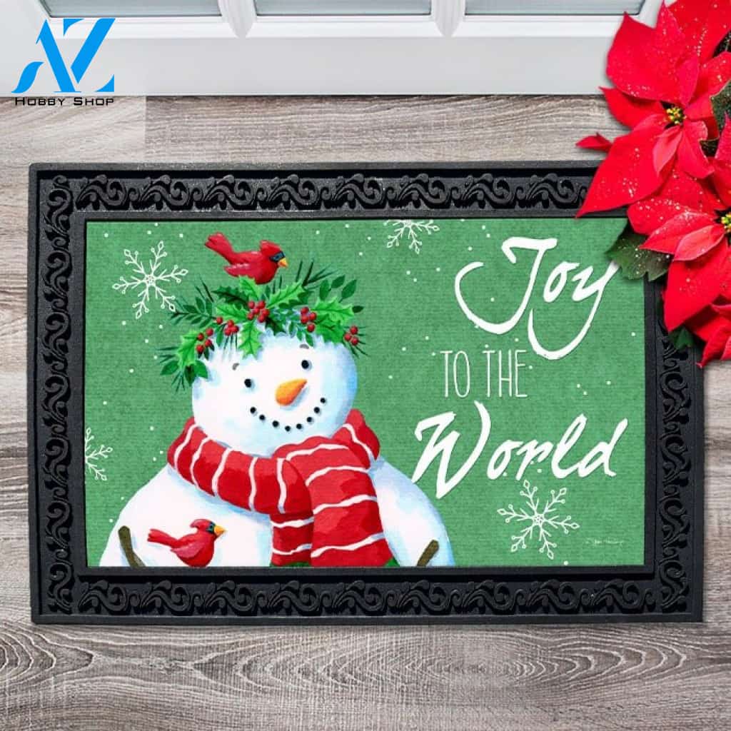 Snowman with Holly Crown Doormat - 18" x 30"