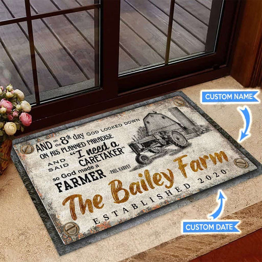 So God Made A Farmertractor Personalized Custom Name Doormat Welcome Mat