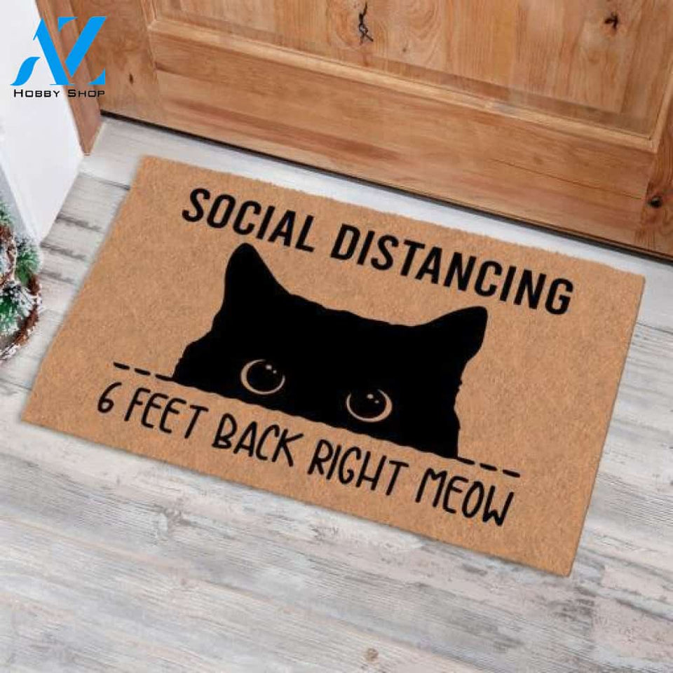 Social Distancing Cat Easy Clean Welcome DoorMat | Felt And Rubber | DO1782