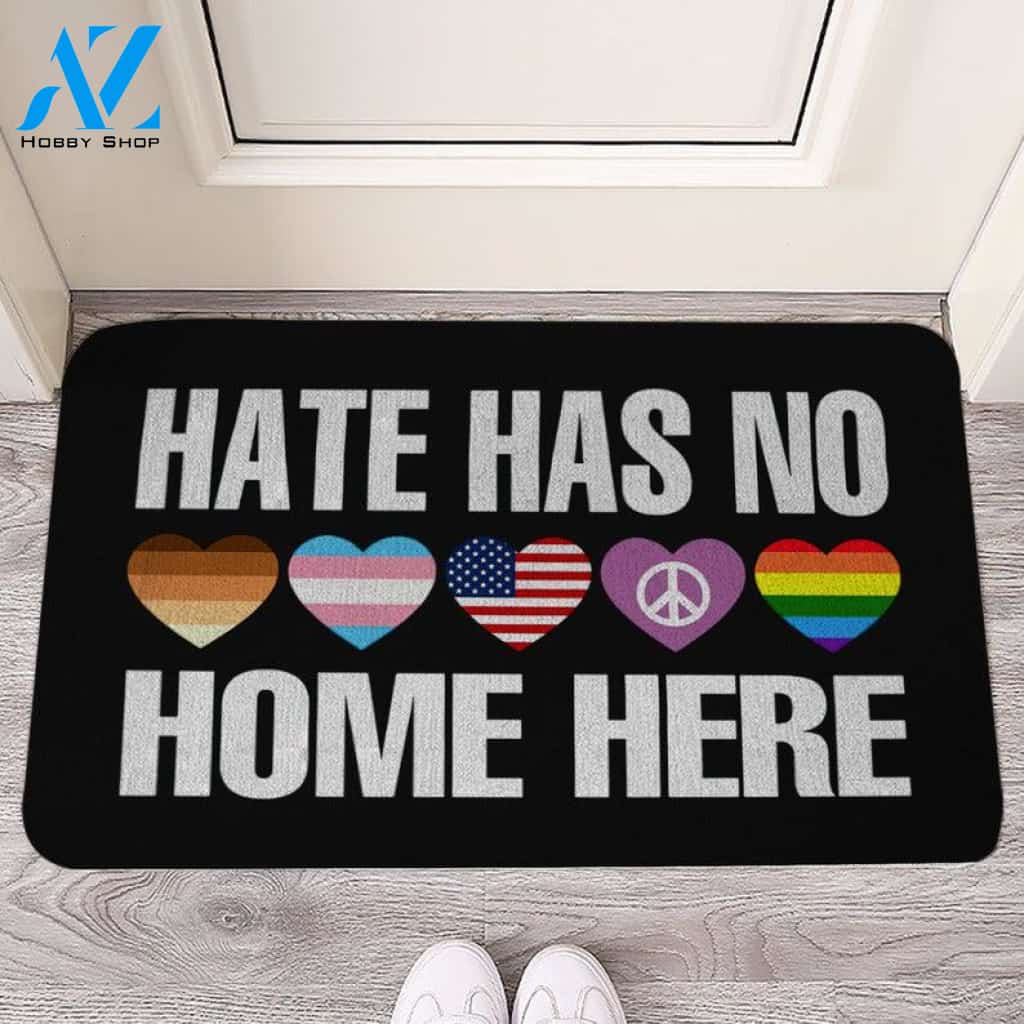 Soft Flannel Doormat - Hate Has No Home Here - Multi Heart BLM LGBTQ+ Doormat - Unique Door Mat - Soft Floor Mats Anti - Slip Mat