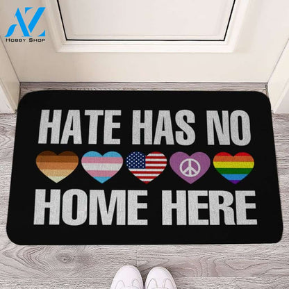Soft Flannel Doormat - Hate Has No Home Here - Multi Heart BLM LGBTQ+ Doormat - Unique Door Mat - Soft Floor Mats Anti - Slip Mat