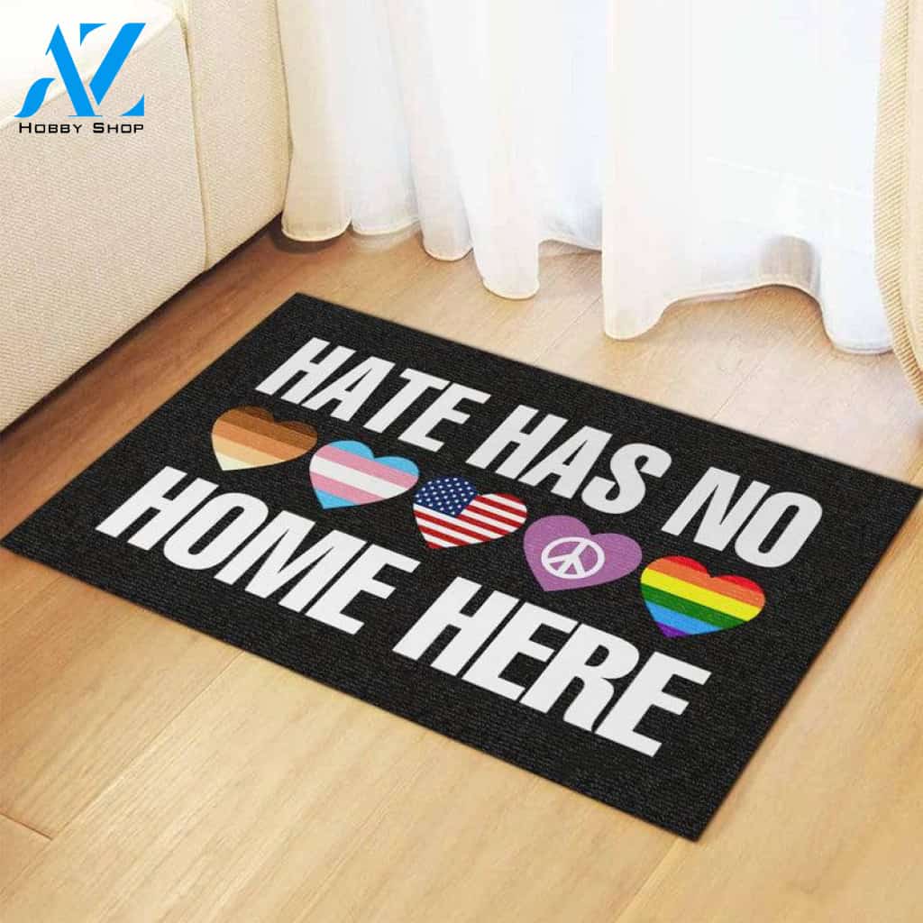 Soft Flannel Doormat - Hate Has No Home Here - Multi Heart BLM LGBTQ+ Doormat - Unique Door Mat - Soft Floor Mats Anti - Slip Mat