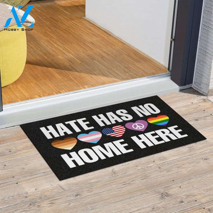 Soft Flannel Doormat - Hate Has No Home Here - Multi Heart BLM LGBTQ+ Doormat - Unique Door Mat - Soft Floor Mats Anti - Slip Mat
