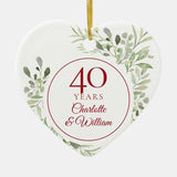 Soft Watercolor Leaves 40Th Anniversary Ceramic Ornament