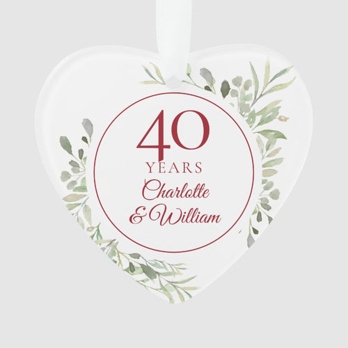 Soft Watercolor Leaves 40Th Anniversary Ornament