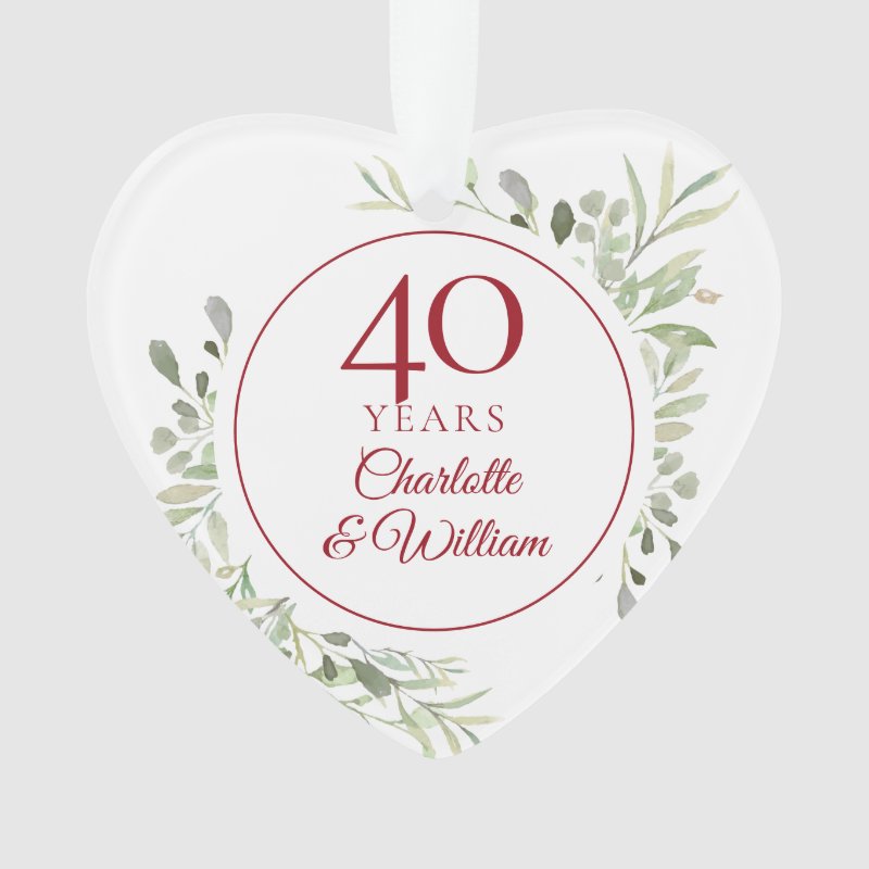 Soft Watercolor Leaves 40Th Anniversary Ornament