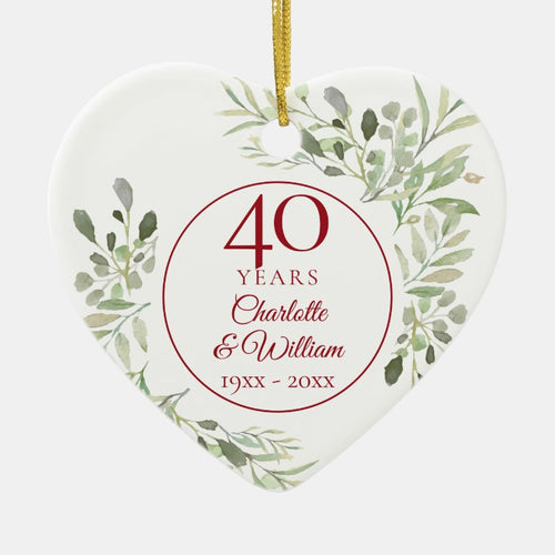 Soft Watercolour Leaves 40Th Anniversary Photo Ceramic Ornament