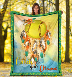 Softball Catch Your Dreams Blanket Gift For Softball Lovers Birthday Gift Home Decor Bedding Couch Sofa Soft and Comfy Cozy