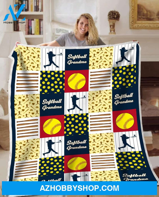 Softball Grandma Fleece Blanket Great Customized Blanket Gift For Mother's Day Birthday Christmas Thanksgiving