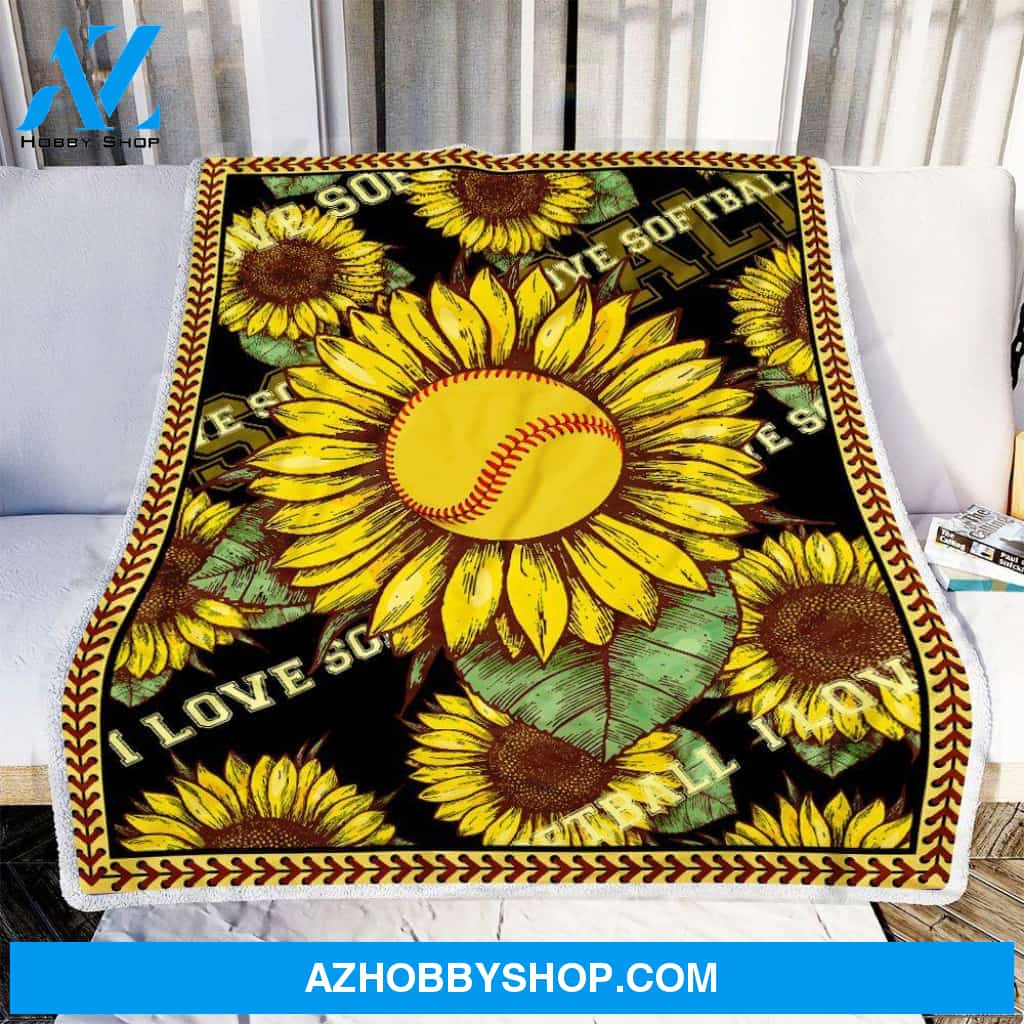 Softball Sunflower Fleece Blanket