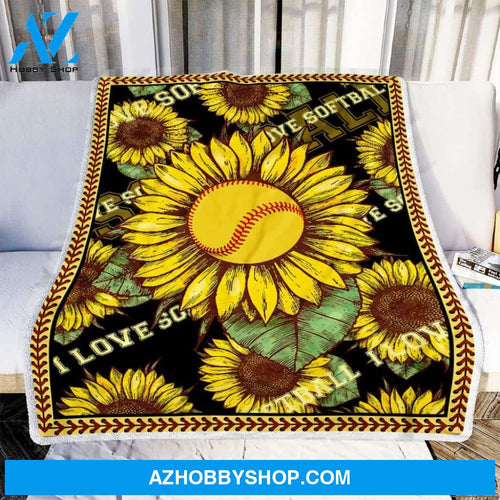 Softball Sunflower Fleece Blanket