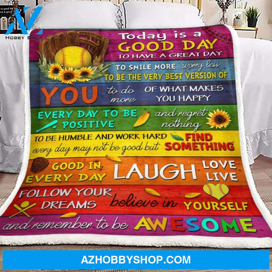 Softball Sunflower Today Is A Good Day Blanket Gift For Softball Lovers Birthday Gift Home Decor Bedding Couch Sofa Soft and Comfy Cozy