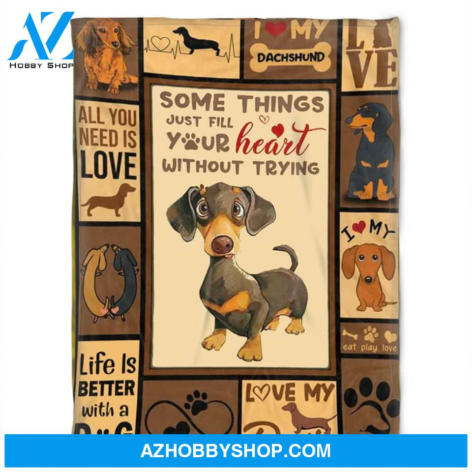 Some Things Just Fill Your Heart Without Trying, Fleece Blanket.Gift For Dog Lover Family Home Decor Bedding Couch Sofa Soft and Comfy Cozy