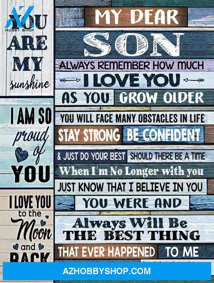 Son Canvas From Mom And Dad My Dear Son Always Remember How Much I Love You Blue Wooden Vintage Canvas Wall Art Full Size