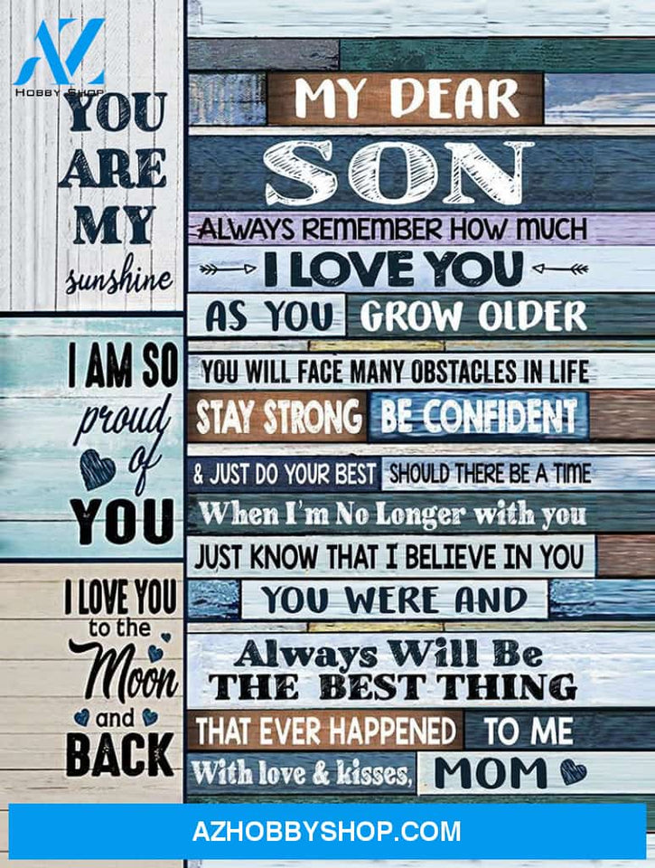 Son Canvas From Mom My Dear Son Always Remember How Much I Love You Blue Wooden Vintage Canvas Wall Art Full Size
