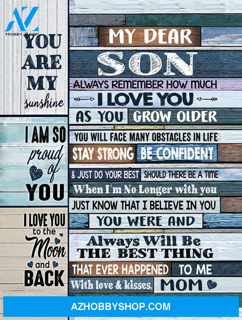 Son Canvas From Mom My Dear Son Always Remember How Much I Love You Blue Wooden Vintage Canvas Wall Art Full Size