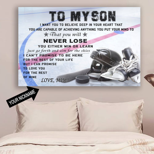 To My Son Never Lose Hockey Canvas Wall Art, Wall Decor Visual Art Christmas Gift For Son