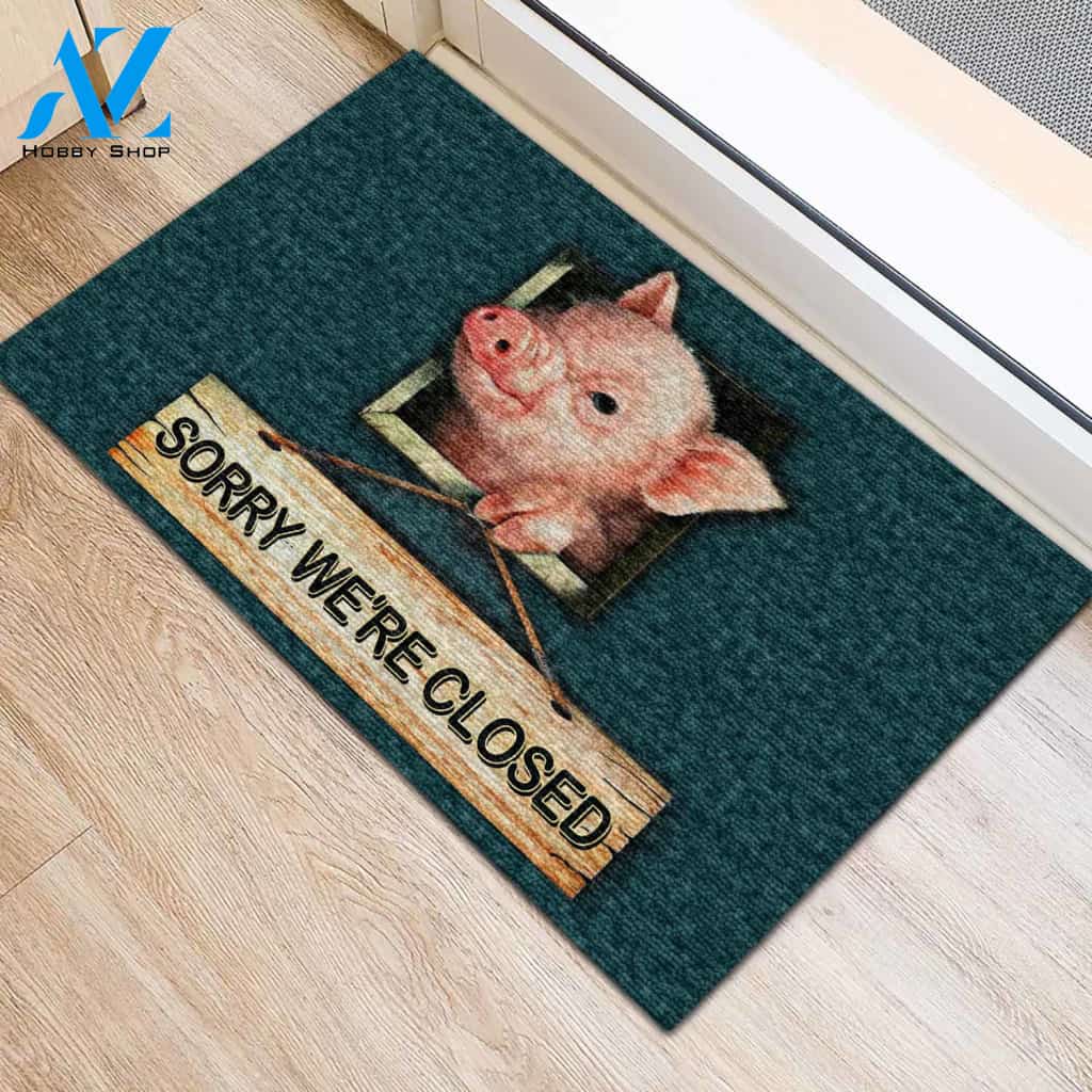 Sorry We're Closed Pig Doormat Welcome Mat Housewarming Gift Home Decor Gift For Pig Lovers Funny Doormat Gift Idea