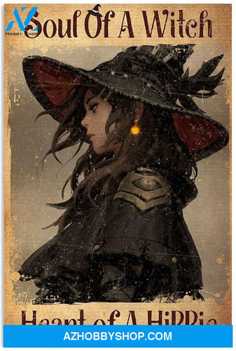 Soul Of Witch Heart Of Hippie Black Hat Clothes Girl Woman Halloween Vintage Canvas And Poster, Wall Decor Visual Art, Halloween Gift, Happy Halloween