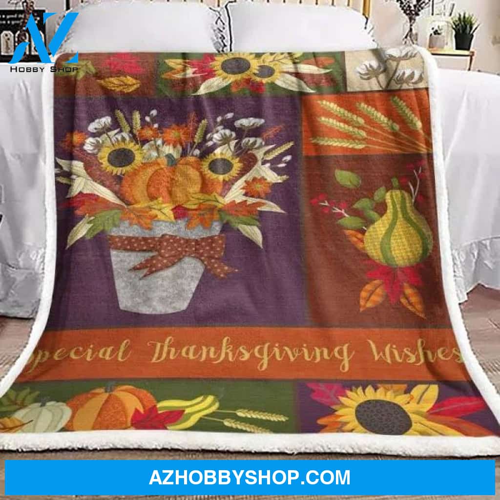 Special Thanksgiving Wishes Pumkin Sunflower Fleece Blanket Gift For People Home Decor Bedding Couch Sofa Soft And Comfy Cozy