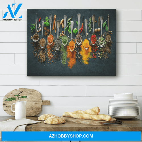 Spices And Herbs Kitchen Hanging Canvas | 3D Printed Cooking Canvas Wall Art, Wall Decor Visual Art