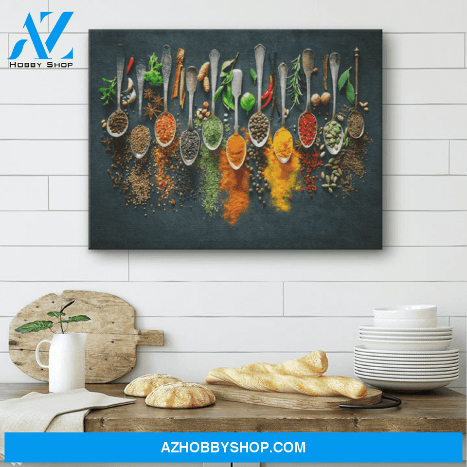 Spices And Herbs Kitchen Hanging Canvas | 3D Printed Cooking Canvas Wall Art, Wall Decor Visual Art
