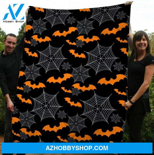 Spiderweb Bat Halloween Gift Fleece Blanket - Sherpa Blanket