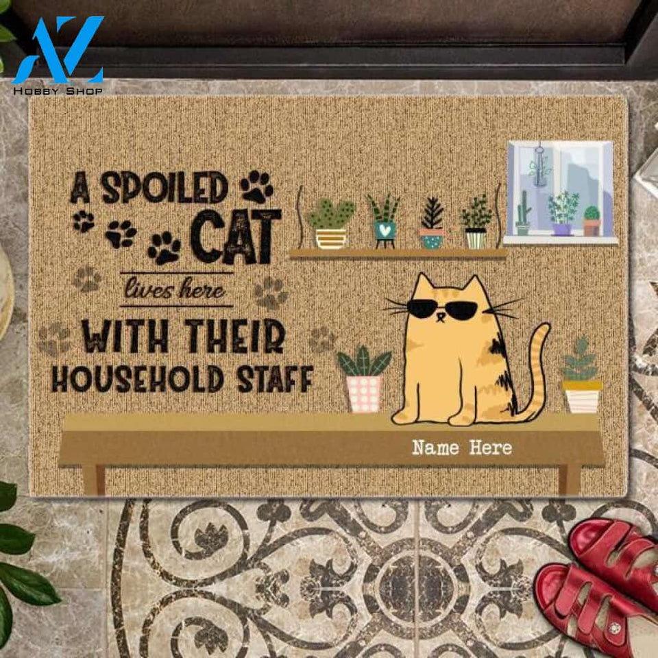 Spoiled Cat Lives Here SD3 Customized Doormat | Welcome Mat | House Warming Gift