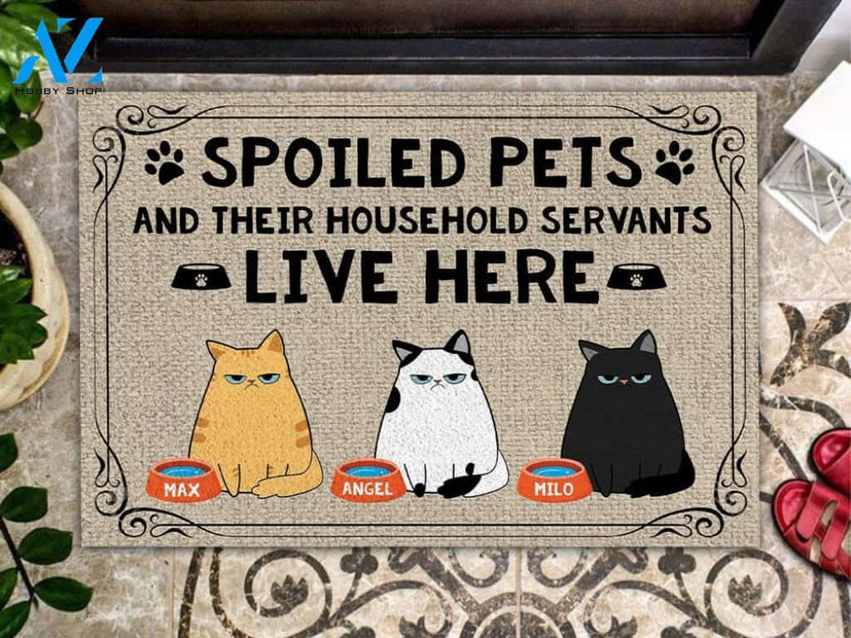 Spoiled Cats And Their Household Servants Live Here personalised doormat | Welcome Mat | House Warming Gift