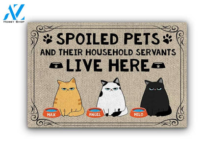 Spoiled Cats And Their Household Servants Live Here personalised doormat | Welcome Mat | House Warming Gift
