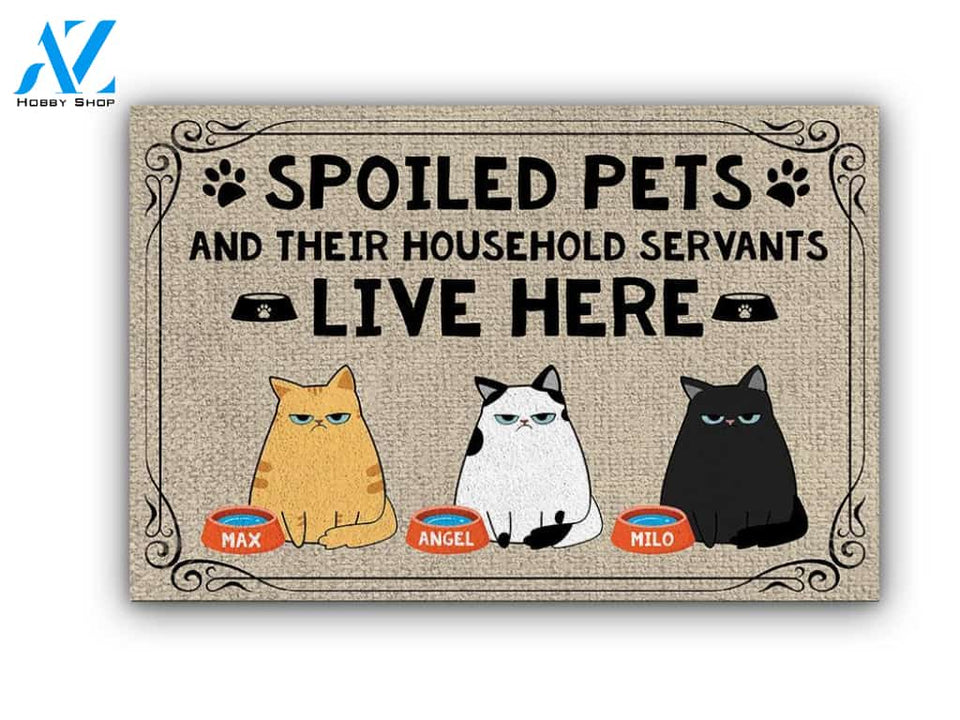 Spoiled Cats And Their Household Servants Live Here personalised doormat | Welcome Mat | House Warming Gift