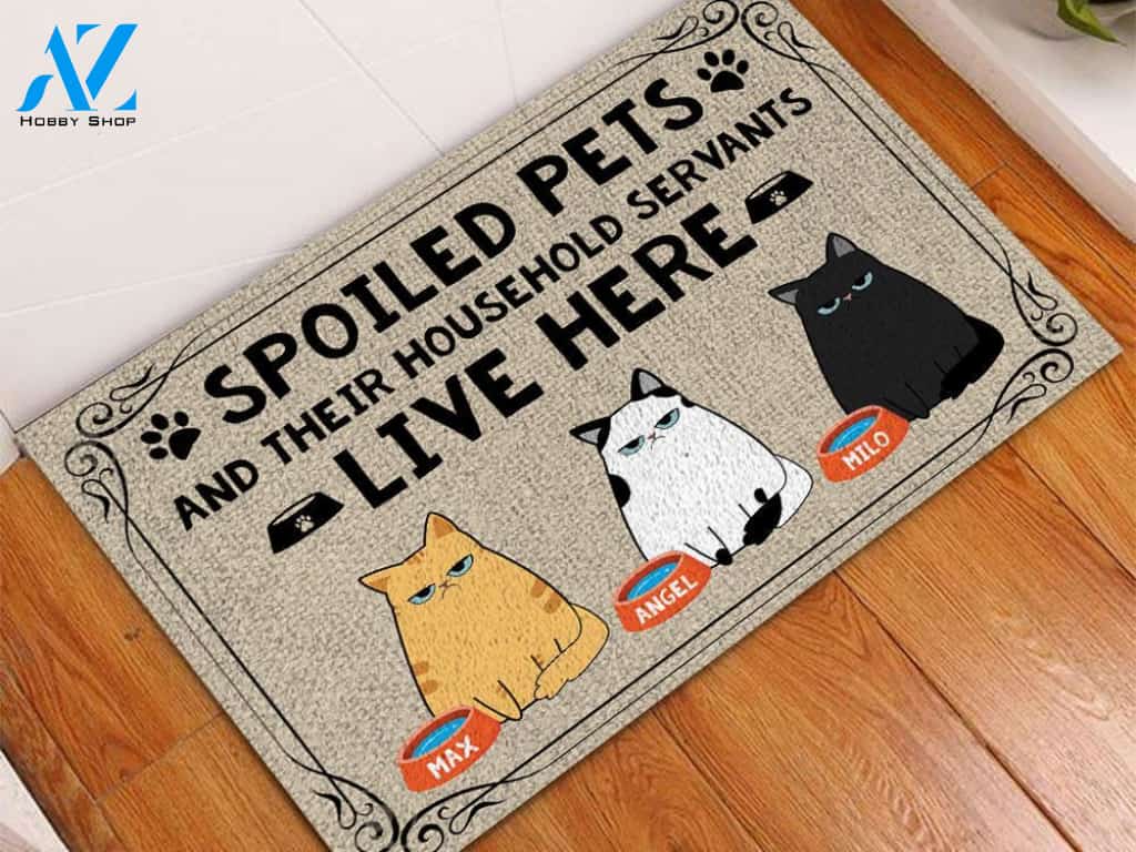 Spoiled Cats And Their Household Servants Live Here personalised doormat | Welcome Mat | House Warming Gift