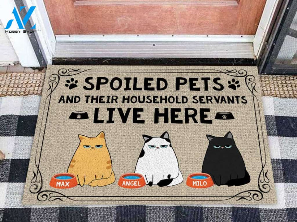 Spoiled Cats And Their Household Servants Live Here personalised doormat | Welcome Mat | House Warming Gift