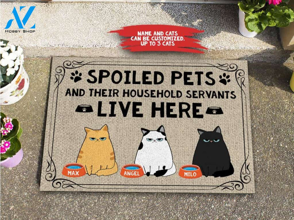 Spoiled Cats And Their Household Servants Live Here personalised doormat | Welcome Mat | House Warming Gift
