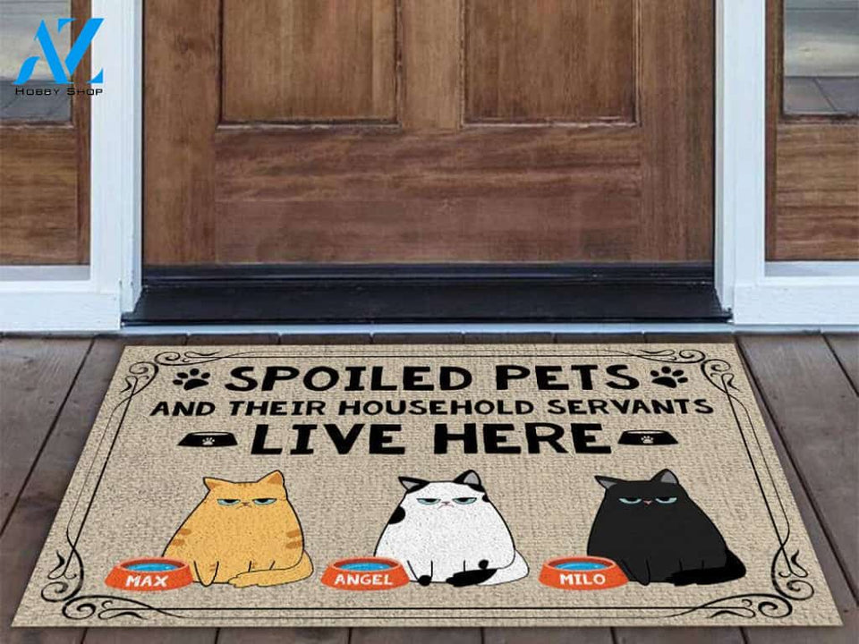 Spoiled Cats And Their Household Servants Live Here personalised doormat | Welcome Mat | House Warming Gift