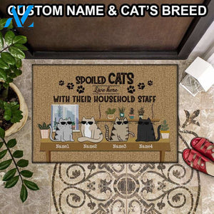 Spoiled Cats Live Here Doormat, Funny Personalized Cat Doormat, Fancy Cat Doormat, Cat Lovers Doormat, Custom Cat Doormat, Welcome Doormat