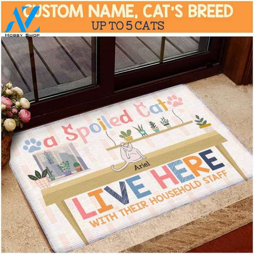 Spoiled Cats Live Here Doormat, Personalized Cat Doormat, Cat Welcome Doormat, Funny Doormat, Front Door Mat, Housewarming Gift, Home Decor