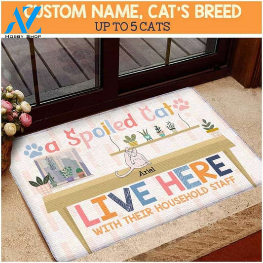 Spoiled Cats Live Here Doormat, Personalized Cat Doormat, Cat Welcome Doormat, Funny Doormat, Front Door Mat, Housewarming Gift, Home Decor