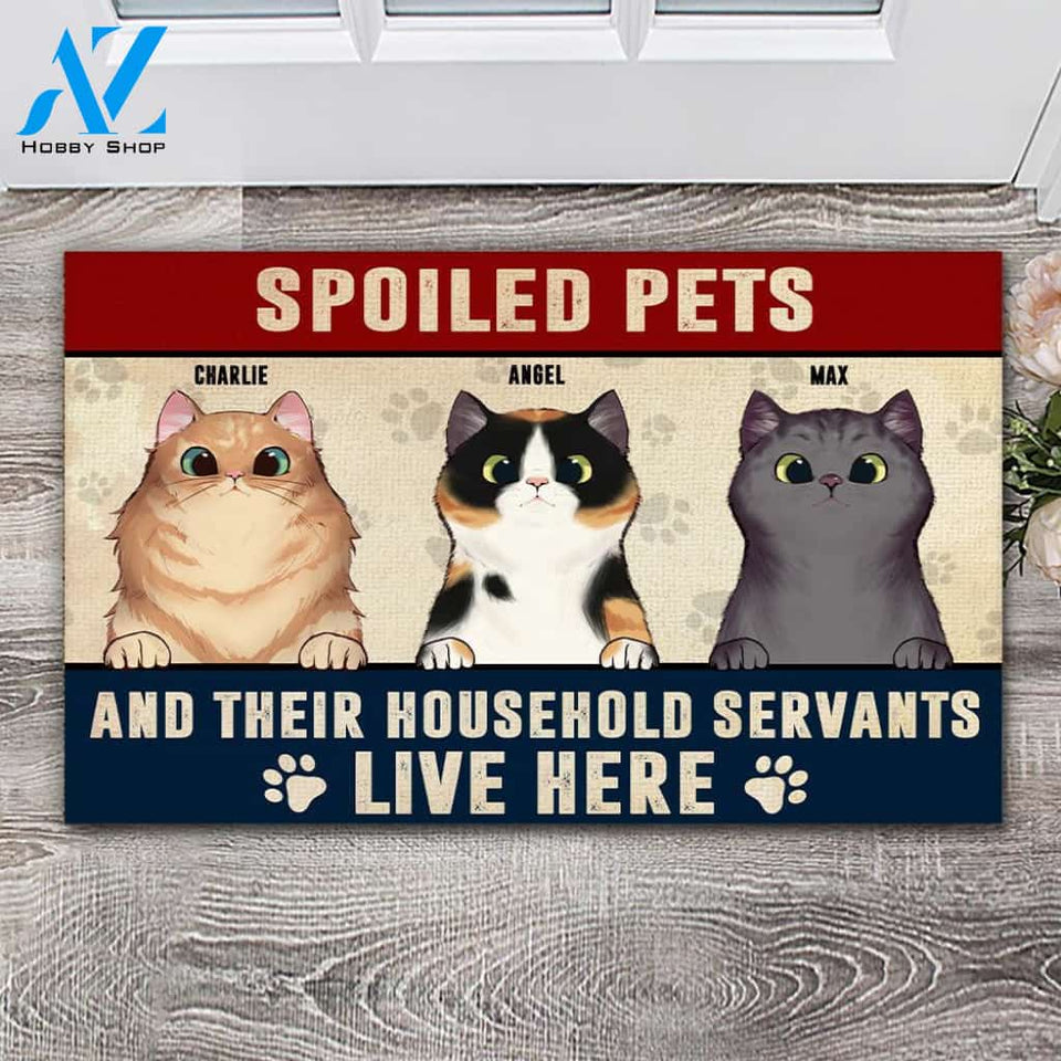 Spoiled Pets And Their Household Servants Personalized Doormat | Welcome Mat | House Warming Gift