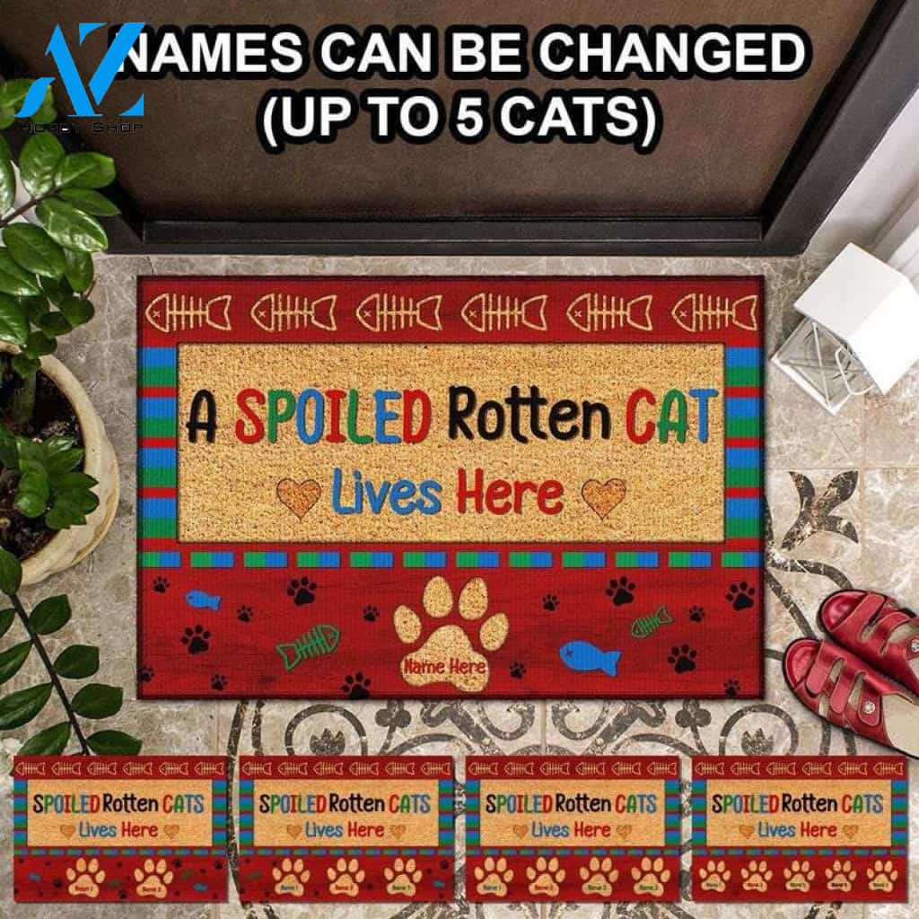 Spoiled Rotten Cat Lives Here Doormat, Personalized Doormat, Cat Paw Doormat, Cat Lover Doormat, Funny Doormat, Welcome Mat, Cat Lover Gift