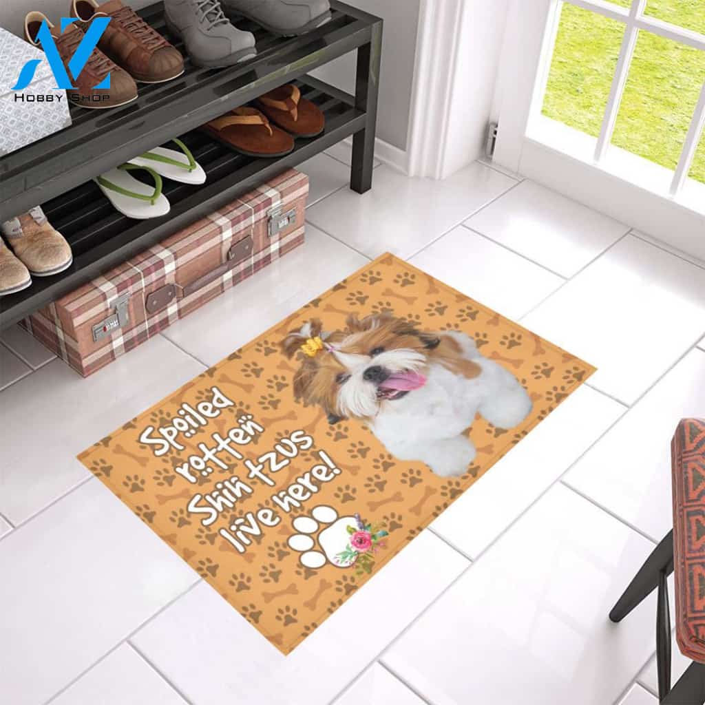 Spoiled Rotten Shih Tzus Live Here Doormat Welcome Mat Housewarming Gift Home Decor Funny Doormat Gift Idea For Dog Lovers