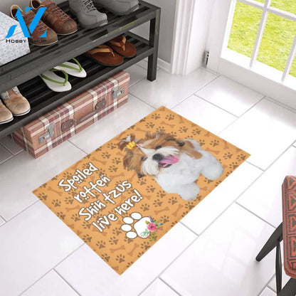 Spoiled Rotten Shih Tzus Live Here Doormat Welcome Mat Housewarming Gift Home Decor Funny Doormat Gift Idea For Dog Lovers