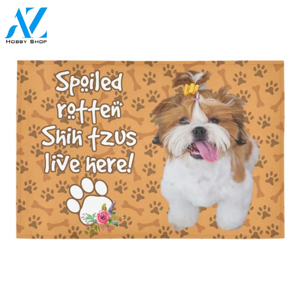 Spoiled Rotten Shih Tzus Live Here Doormat Welcome Mat Housewarming Gift Home Decor Gift For Dog Lovers Funny Doormat Gift Idea