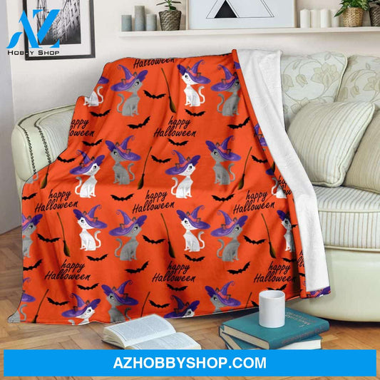 Spooky Cats Happy Halloween Fleece Blanket - Sherpa Blanket