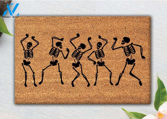 Personalized Name Family House Spooky Doormat, Dancing Skeleton Doormat, Funny Skeleton Doormat Floor Mat Door Mat Home Decor